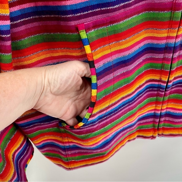 Chico's Design Vintage 100% Cotton Rainbow Striped Zip Pockets Hoodie Jacket - Picture 4 of 10